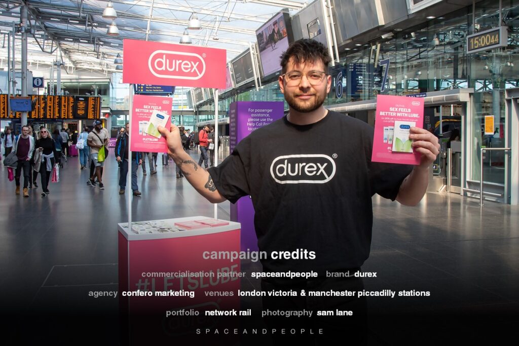 Durex sampling at Manchester Piccadilly station.